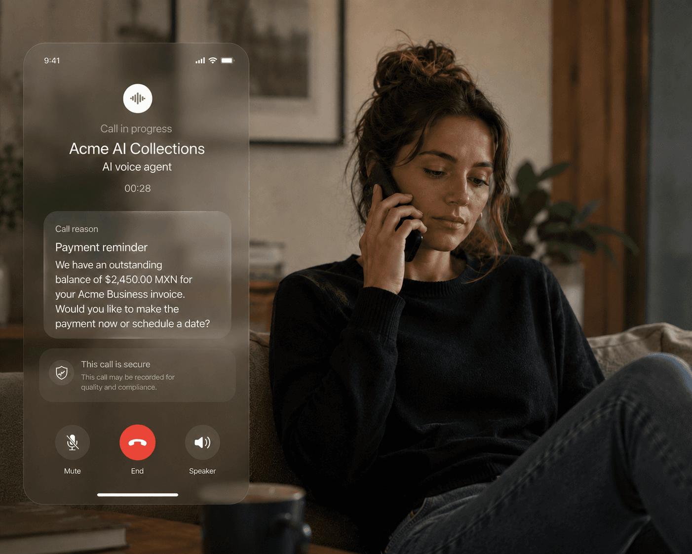 Collections agent handling a customer payment call